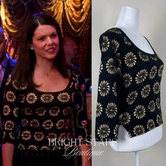 Rare Top ASO Lorelai Gilmore Girls 3/4 Sleeve Y2K Black Embroidered Vintage - Picture 4 of 11